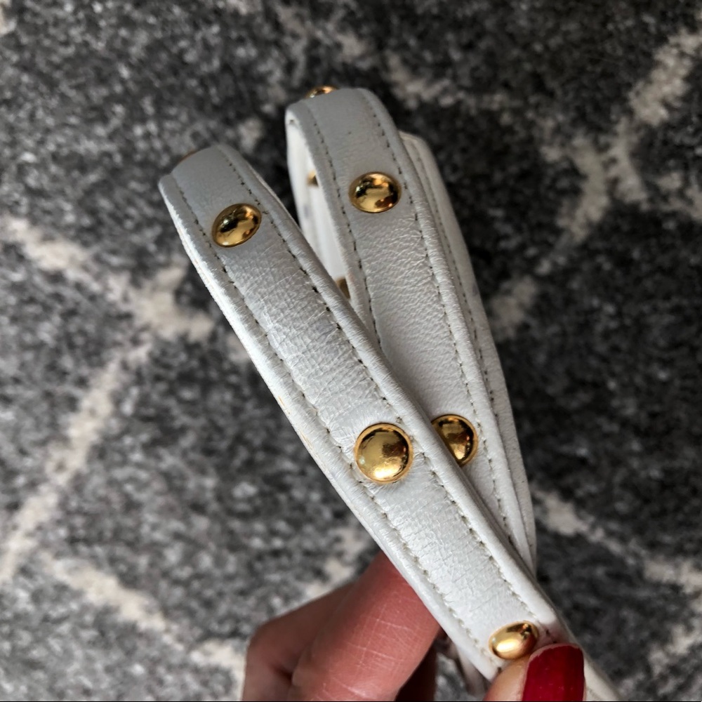 White and Gold Studded Skinny Leather Belt